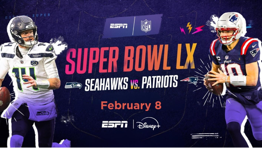 ESPN presents Super Bowl LX, the 60th edition of the National Football League’s championship game, featuring a rematch between the Seattle Seahawks and the New England Patriots on Sunday, Feb. 8, 2026, with kickoff at 6 p.m. ET. The game will be played at Levi’s Stadium in Santa Clara, California, and broadcast live on ESPN and ESPN on Disney+.