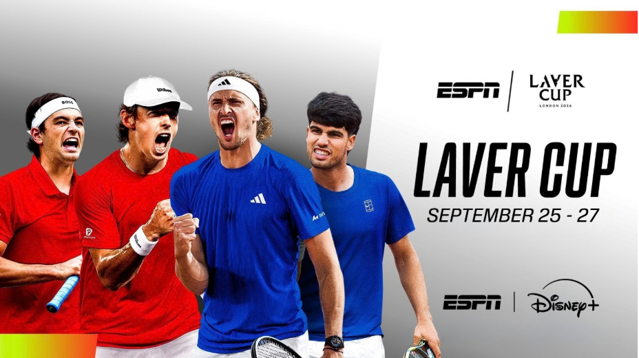 ESPN will present the 2026 Laver Cup across the Caribbean from Friday, Sept. 25, through Sunday, Sept. 27, live from The O2 in London. All the action will be available via the ESPN linear channel and on ESPN on Disney+.  